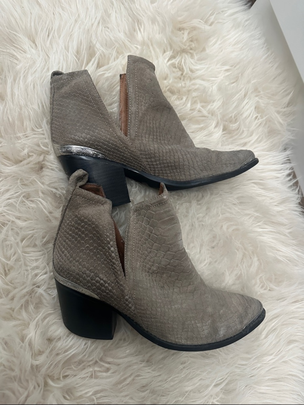 Jeffrey Campbell grey Suede Textured Cutout Ankle Boots